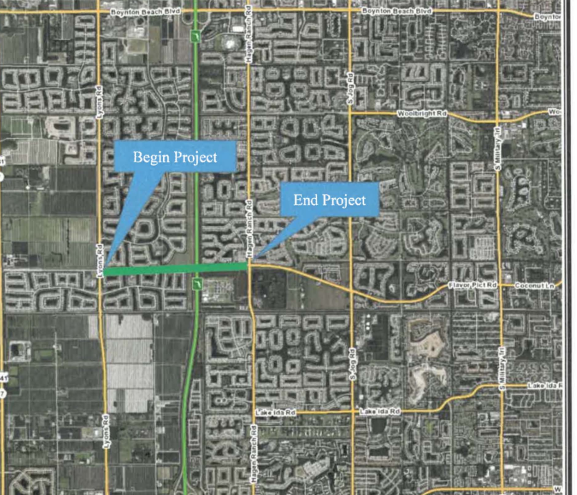 The nearly two-mile road would extend eastward from Lyons Road over the Turnpike to Hagen Ranch Road, providing an east-west route from Lyons toward Boynton Beach and Delray Beach. It is expected to cost more than $37 million.