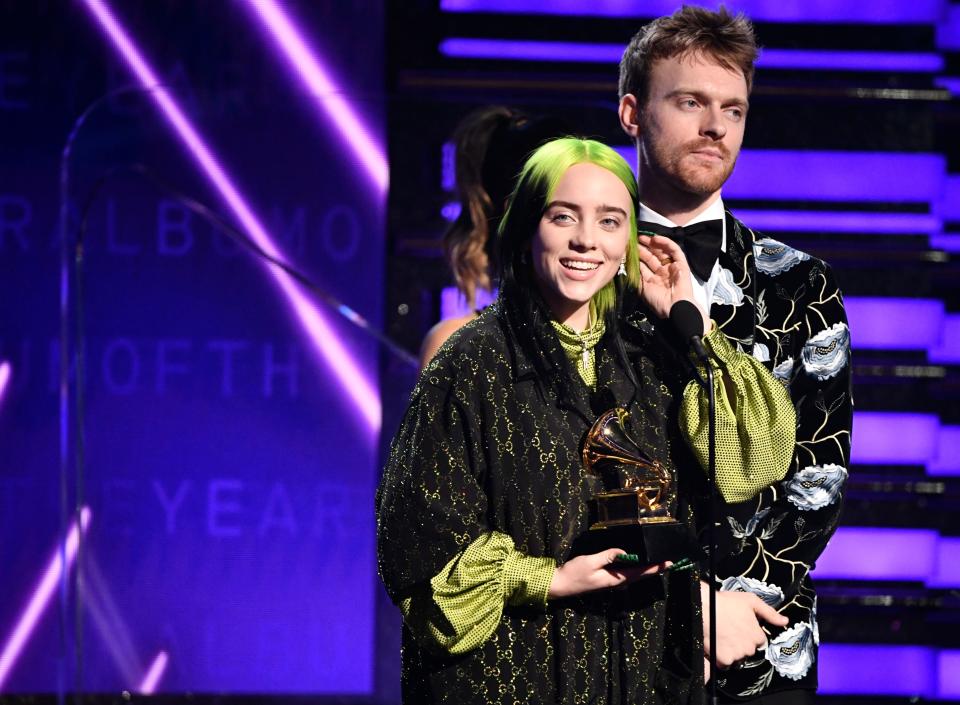 Billie Eilish and Finneas O'Connell accept the award for Album of the Year.