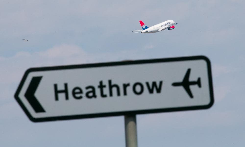 A plane taking off at Heathrow airport.