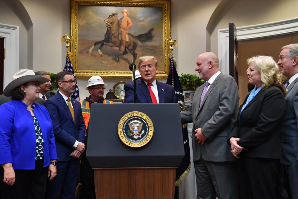 President Donald Trump speaks at a Jan. 9 event to announce proposed rollbacks to NEPA regulations. He called the federal permitting process &ldquo;big government at its absolute worst.&rdquo; (Photo: NICHOLAS KAMM via Getty Images)