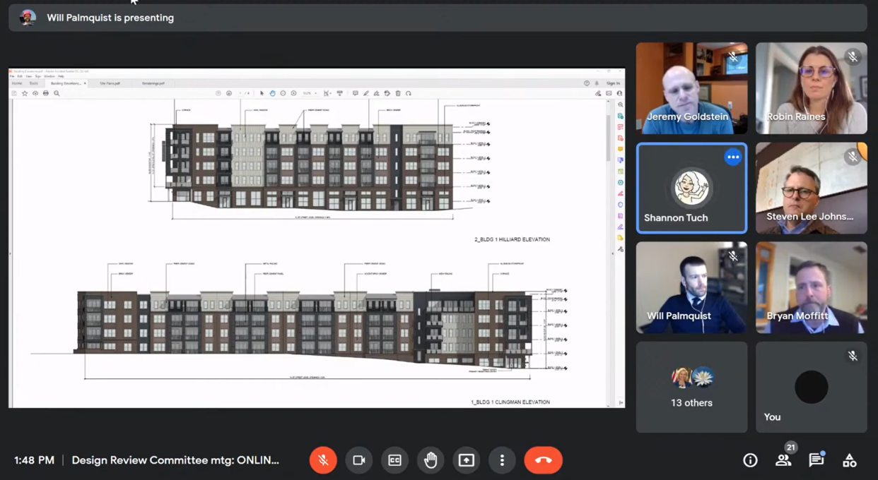 The Asheville Design Review Committee discusses the latest plans for The Avery, an apartment complex proposed at the corner of Clingman and Hilliard Avenues downtown, which it ultimately voter to recommend the city's Planning and Zoning Commission deny.