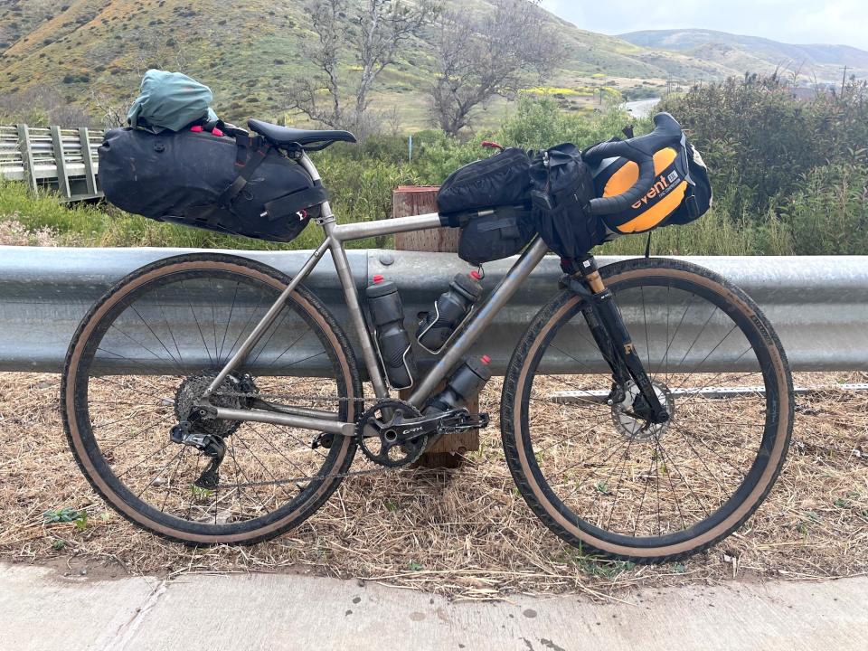 A custom ti Firefly cyclocross/gravel bike with suspension fork