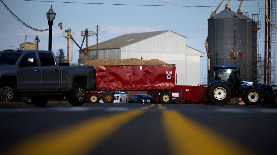 A peanut wagon is pulled across Main Street in February in Plains, Georgia. - Brendan Smialowski/AFP/Getty Images