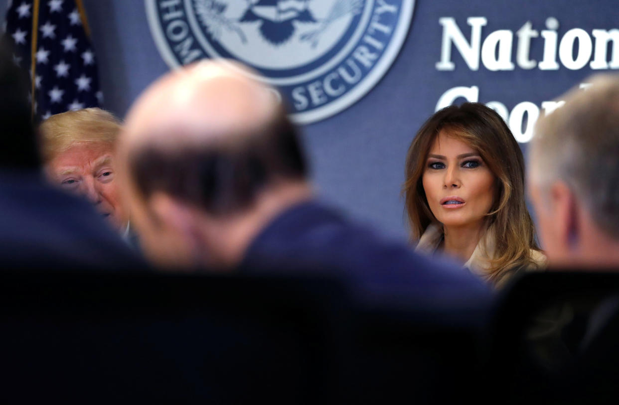 First lady Melania Trump appears at a FEMA briefing on June 6, her first public appearance in weeks. (Photo: Carlos Barria / Reuters)