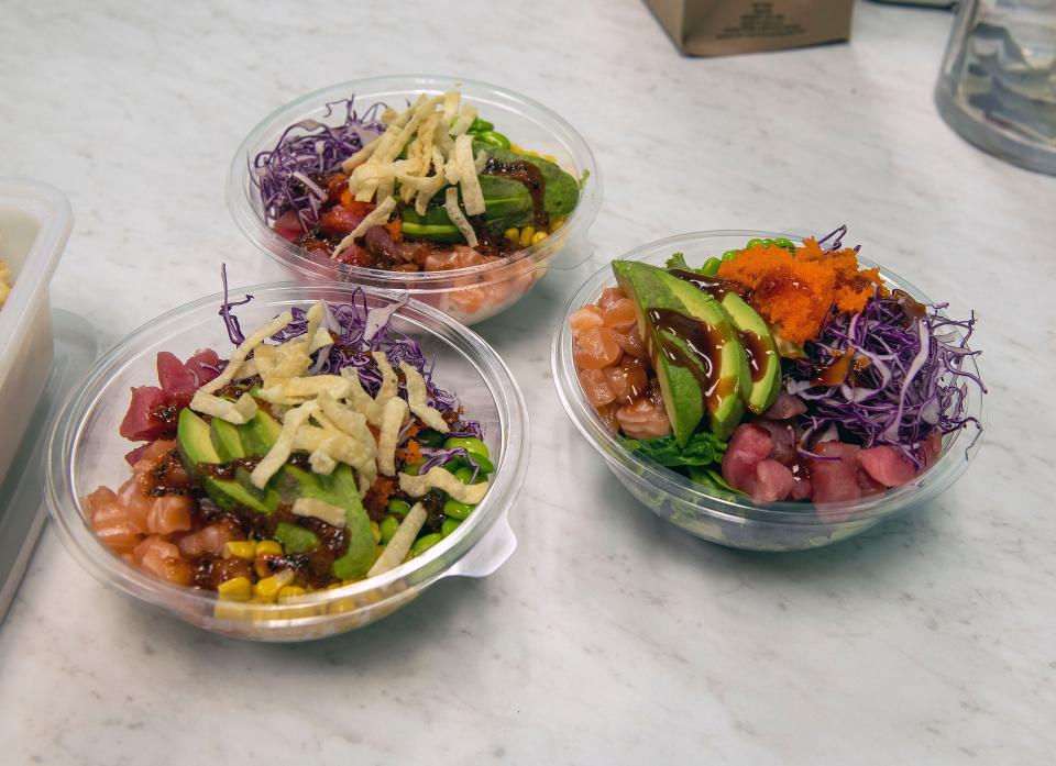 Rice bowls are ready to eat Sunday at Poke Bowl in Gulf Breeze.