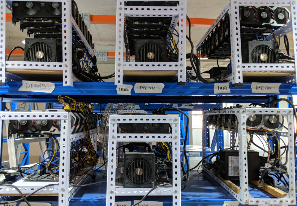 Rows of cryptocurrency mining rigs. (PHOTO: Wong Casandra/Yahoo News Singapore)