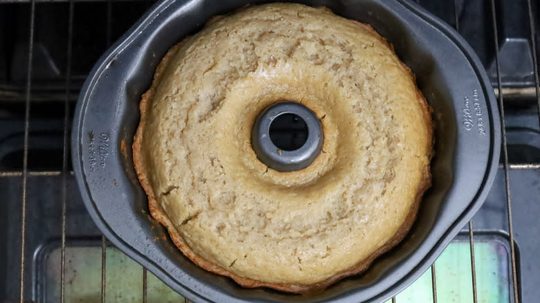 baked apple cake in pan