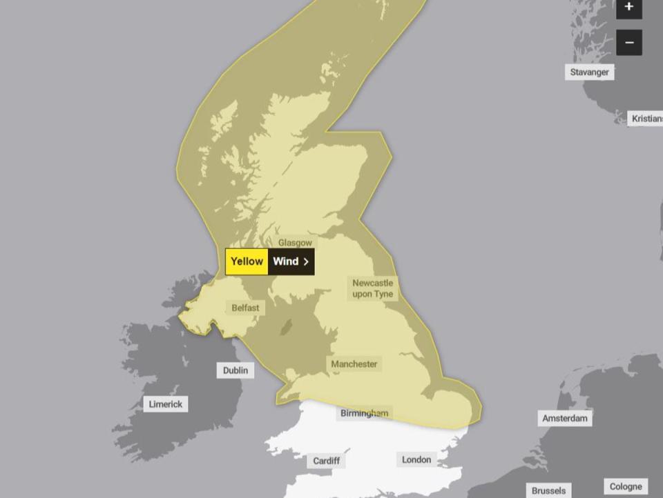 Where the high winds will hit (Met Office)