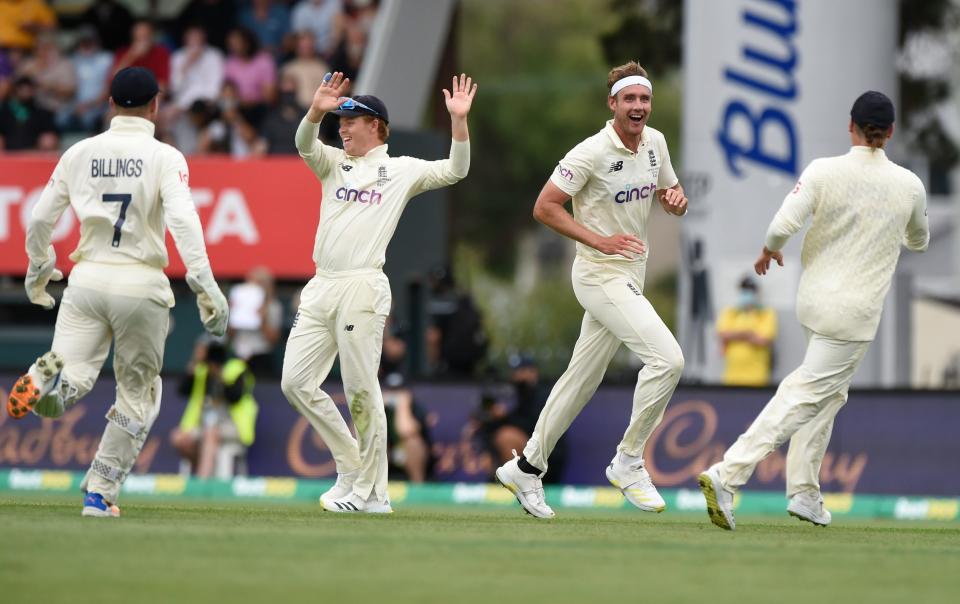 Stuart Broad of England celebrates the wicket of Marnus Labuschagne of Australia during day one of the Fifth Test in the Ashes series between Australia and England - Matt Roberts - CA/Cricket Australia via Getty Images