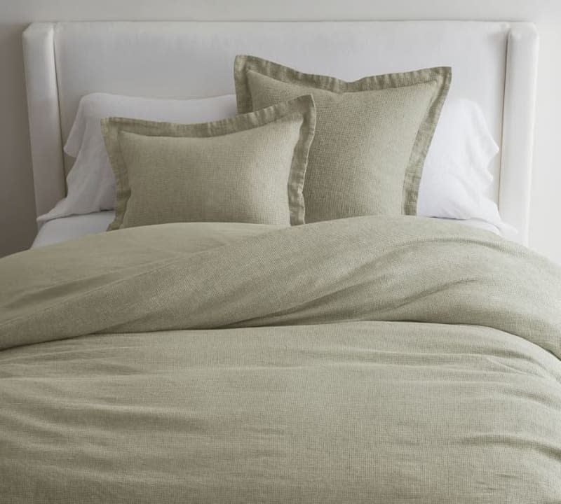 European Flax Linen Waffle Duvet Cover, Full/Queen