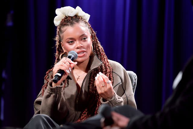 <p>Rebecca Sapp/Getty</p> Andra Day speaks onstage at A Conversation with Andra Day Moderated by Jimmy Jam at GRAMMY Museum L.A. Live on May 14, 2024 in Los Angeles