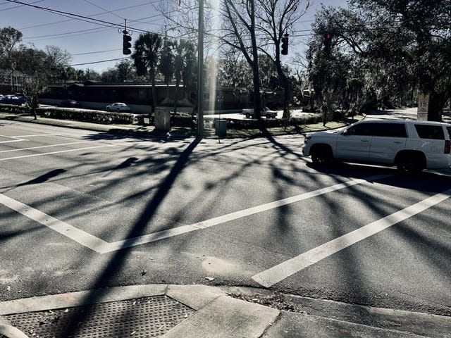 The intersection of Northwest Eighth Avenue and Northwest 10th Street. Sabrina Obando, a 22-year old University of Florida graduate student from Miami, was walking across Eighth Avenue, in the crosswalk, when she was struck down and killed by the driver of a pickup truck turning off 10th.