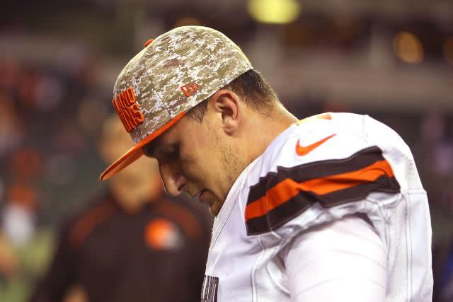 Andrew Weber/Getty Images CINCINNATI, OH - NOVEMBER 5: Johnny Manziel #2 of the Cleveland Browns walks off of the field after being defeated by the Cincinnati Bengals 31-10 at Paul Brown Stadium on November 5, 2015 in Cincinnati, Ohio.
