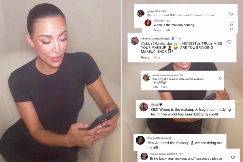 <p>Kim Kardashian/Instagram</p> Kim Kardashian reading her Instagram comments