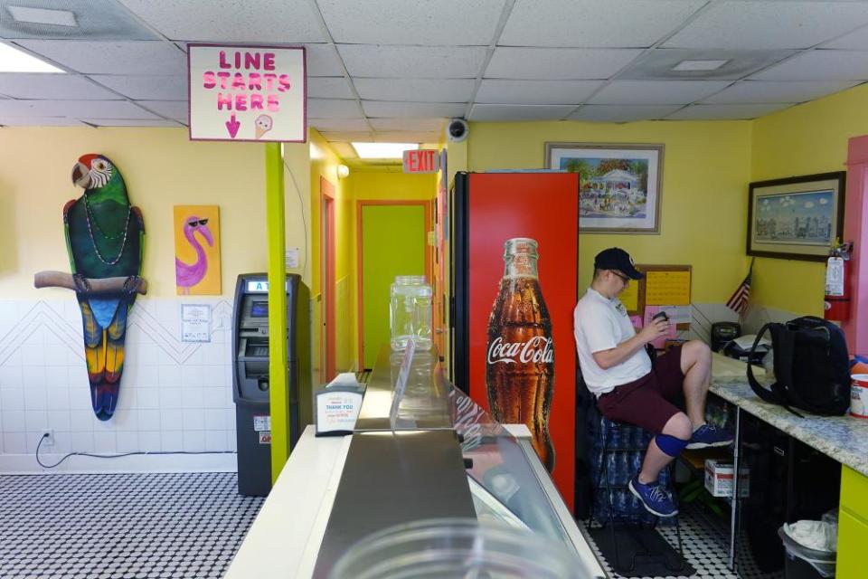 Stew Polsoni waits for customers at an ice cream shop in Key West on 25 March.