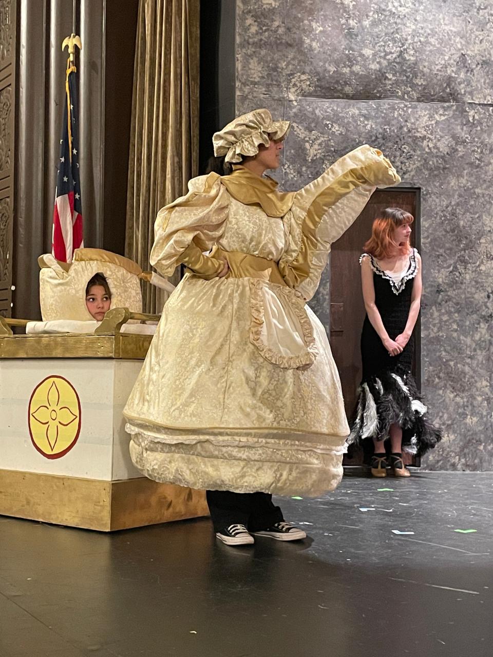 Chip, Mrs. Potts and Babette (Gabrielle Berkman, Julia Fret and Artemis Caporoso) rehearse a scene from "Beauty and the Beast," which plays at Tuckahoe Middle High School March 9-11. Performances at 7:30 p.m., March 9, 10; 2 and 7:30 p.m., March 11. $15; $10 students, seniors. At the door. Details at https://tinyurl.com/TMSTHSBeautyBeast2023