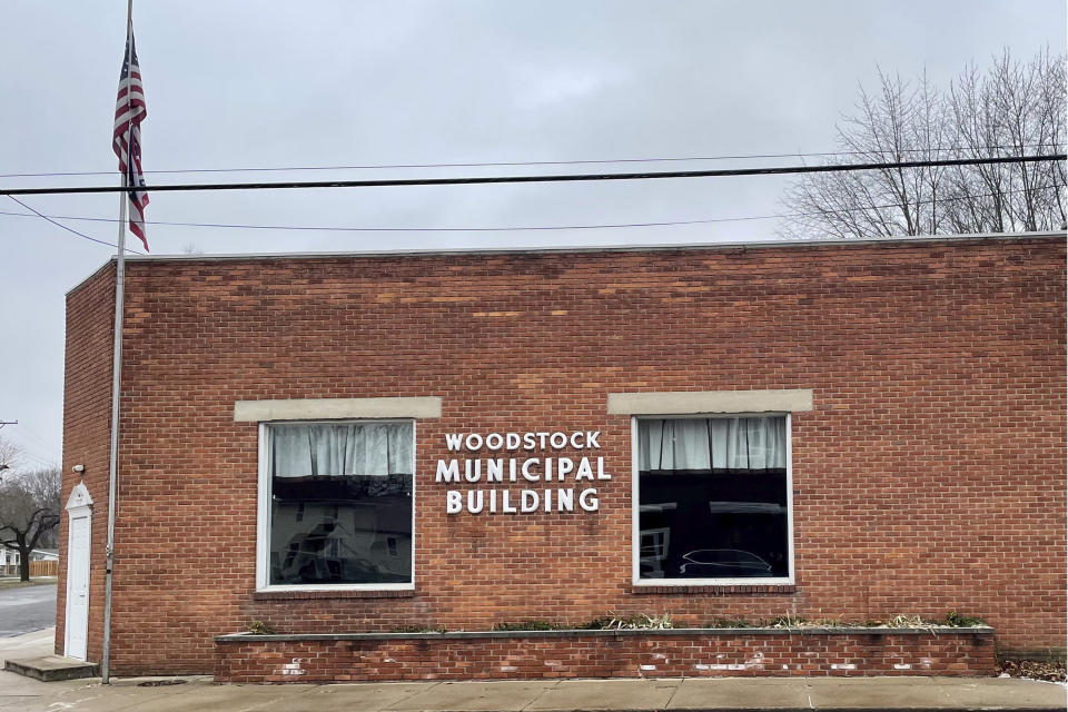 This photo made on Jan. 25, 2021, shows the empty municipal building of the small village of Woodstock, Ohio. The town's leaders and residents are reeling from the revelation that two of their neighbors took part in the deadly U.S. Capitol breach on Jan. 6. (AP Photo/Farnoush Amiri)