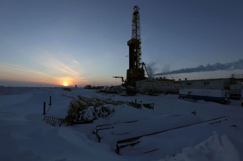 FILE PHOTO: View shows oil derrick at Vankorskoye oil field owned by Rosneft company north of Krasnoyarsk