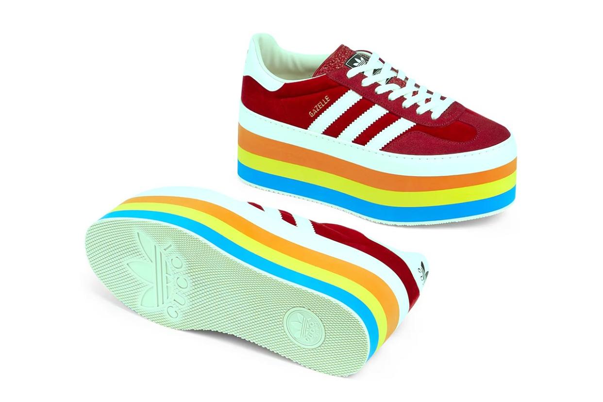 gucci x adidas red platform gazelle sneakers