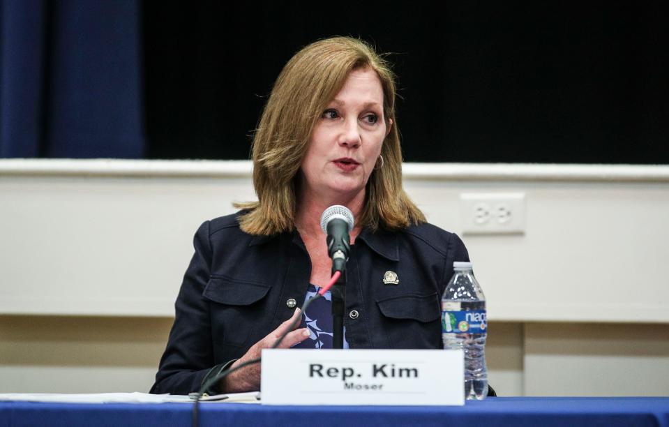 Rep. Kim Moser speaks during the Safer Sidelines discussion at Spalding University Wednesday, May 17, 2023.