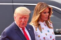 U.S. President Donald Trump and first lady Melania Trump arrive to attend ceremonial reception at the forecourt of India's Rashtrapati Bhavan Presidential Palace in New Delhi, India, February 25, 2020. REUTERS/Altaf Hussain