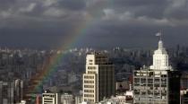 A rainbow appears over the sky of the city of Sao Paulo April 24, 2014. Sao Paulo is one of the host cities for the 2014 soccer World Cup in Brazil. REUTERS/Paulo Whitaker