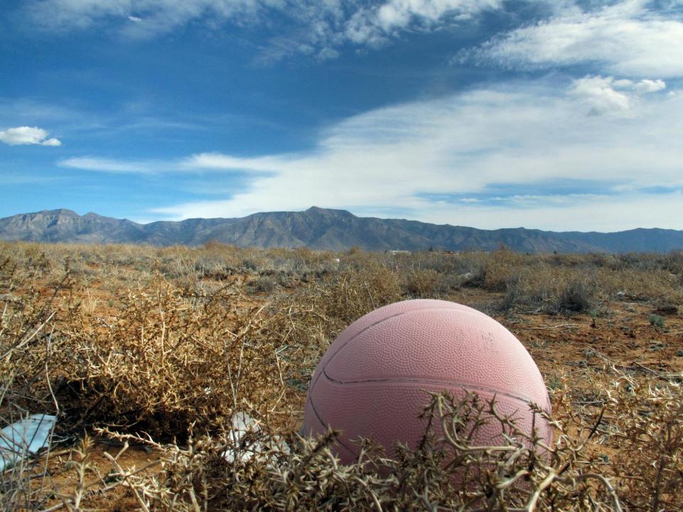 An old basketball in an abandon lot south of Albuquerque is shown where authorities say the body of a 12-year-old boy was discovered, Wednesday, Feb. 19, 2014, in Meadow Lake, N.M. Valencia County Sheriff Louis Burkhard said Alex Madrid of Albuquerque was found in the field Tuesday after his parents reported him missing. The 15-year-old taken into custody in connection to Madrid’s death has been identified as Brandon Villalobos. (AP Photo/Russell Contreras)