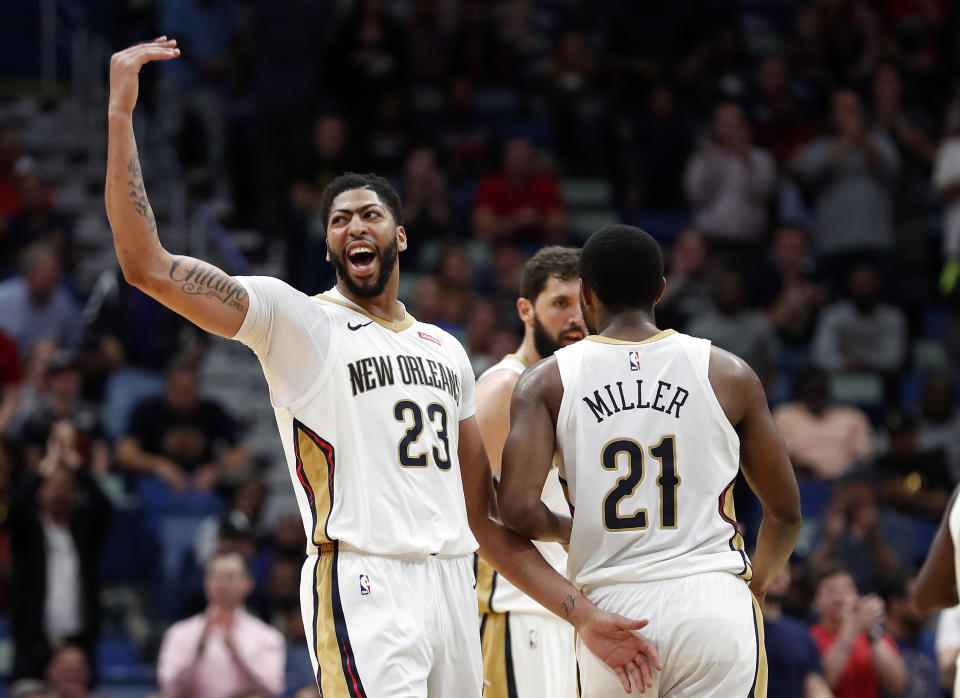 Anthony Davis asks the fans in New Orleans to give him some more, which only seems fair, considering all he’s giving the Pelicans these days. (AP)