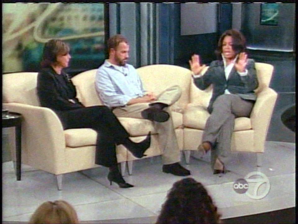 Pictured in a 2006 taping of "The Oprah Winfrey Show": Nan Talese (Frey's editor), left, James Frey, center, and Oprah Winfrey, right.