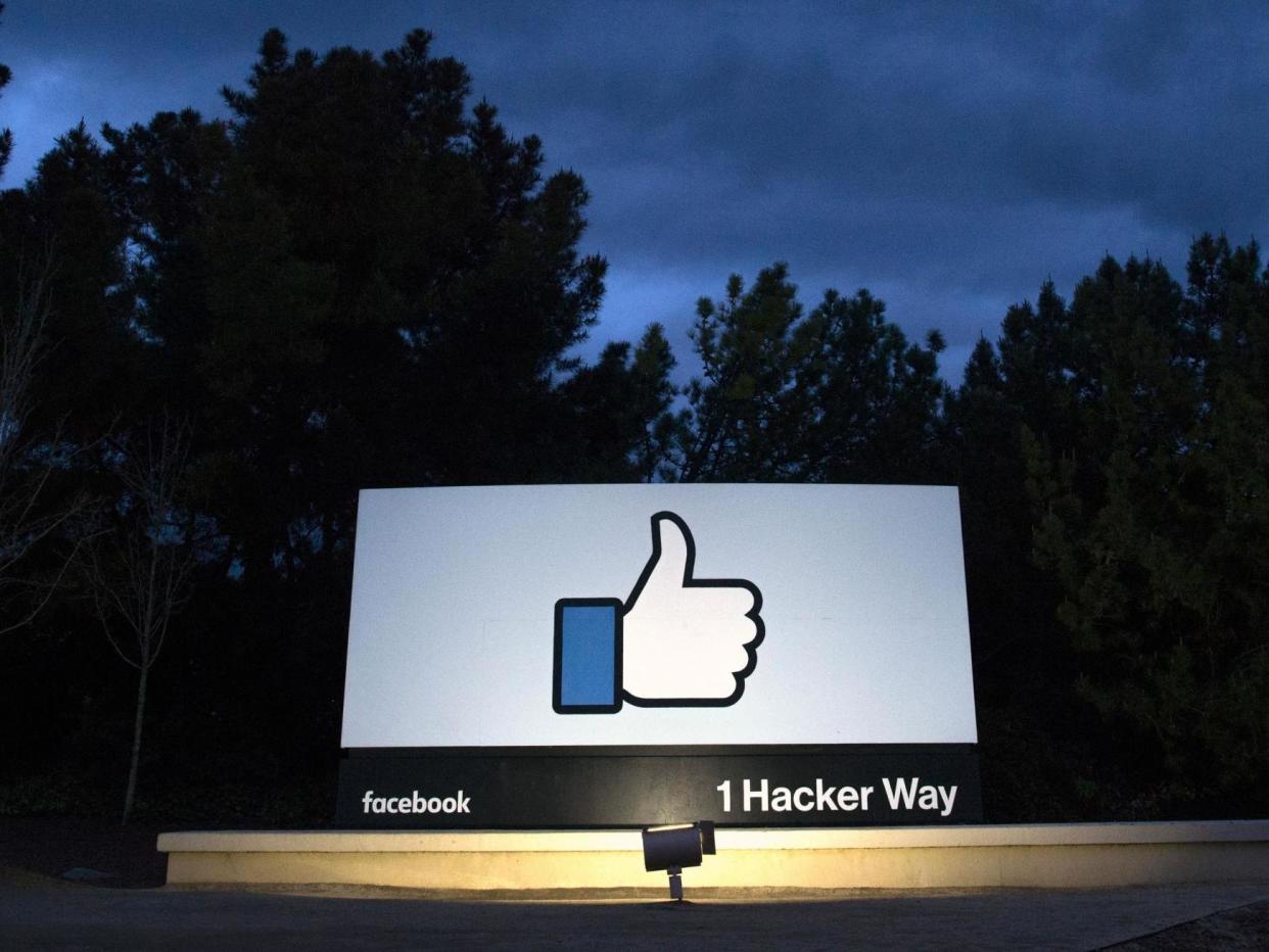 A sign at the entrance to Facebook's corporate headquarters location in Menlo Park, California: AFP/Getty Images