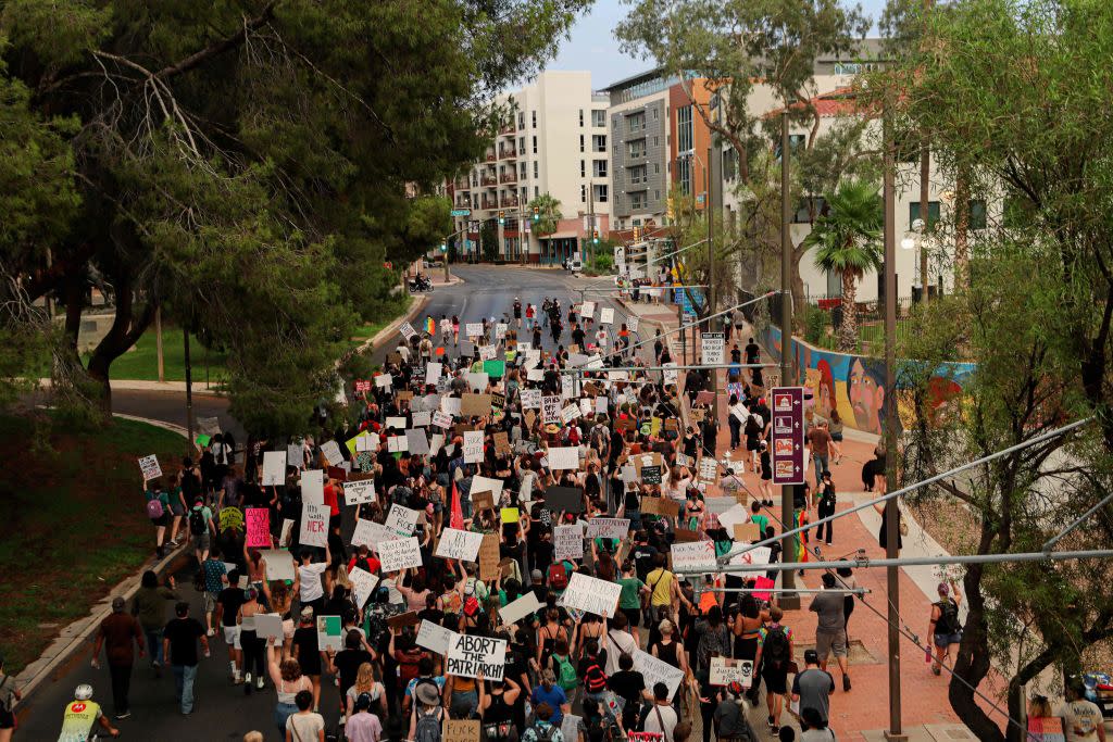  Abortion rights activist protests during a Pro Choice rally near the Tucson Federal Courthouse in Tucson, Arizona. 