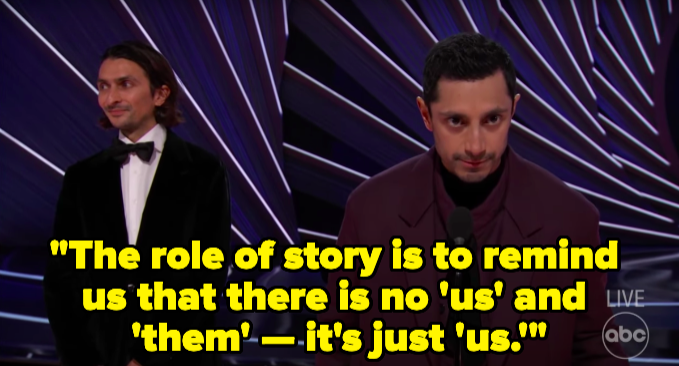 Ahmed saying, "The role of story is to remind us that there is no 'us' and 'them' — it's just 'us'"