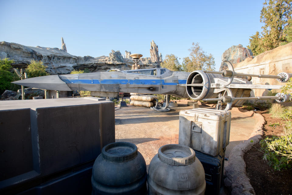 An X-wing Starfighter, used in space combat first by the Rebel Alliance and now the Resistance, is located at the Resistance Mobile Command Post. (Photo: Richard Harbaugh/Disney Parks)