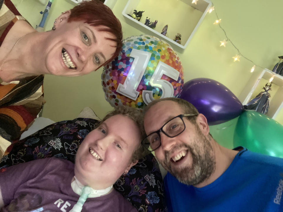 Undated family handout photo of Maisie Lossau, 15, with her mum, Dawn Lossau, 48 and dad Darrell Lossau. Thousands of seriously ill children are being put at risk due to shortages of ventilator equipment, a charity has warned.