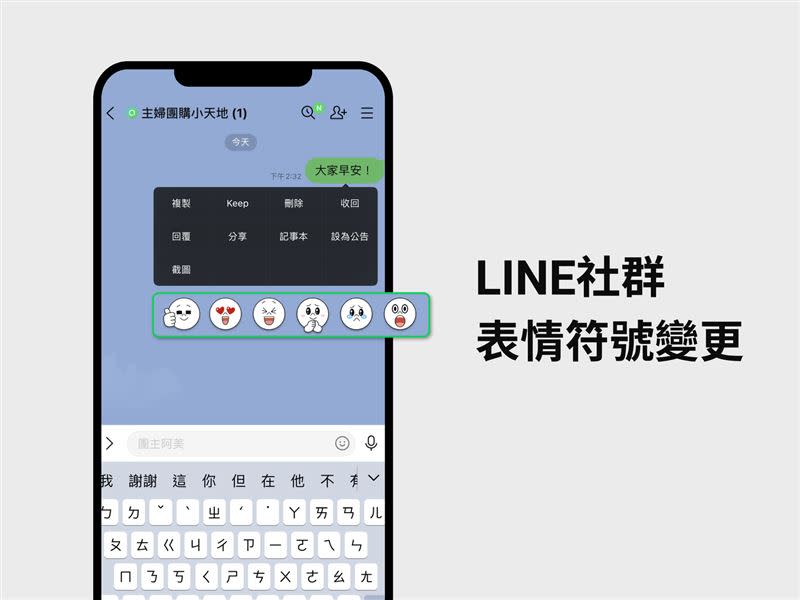 LINE社群 / 聊天室表情符號設計更動。 （圖／LINE提供）