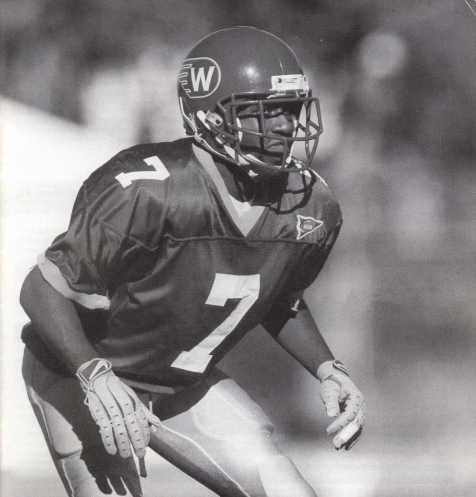 Kefense Hynson, the interim head football coach at Oregon State, was a defensive back at Willamette University from 1999 to 2002. This photo appeared on the game program during the 2001 season.