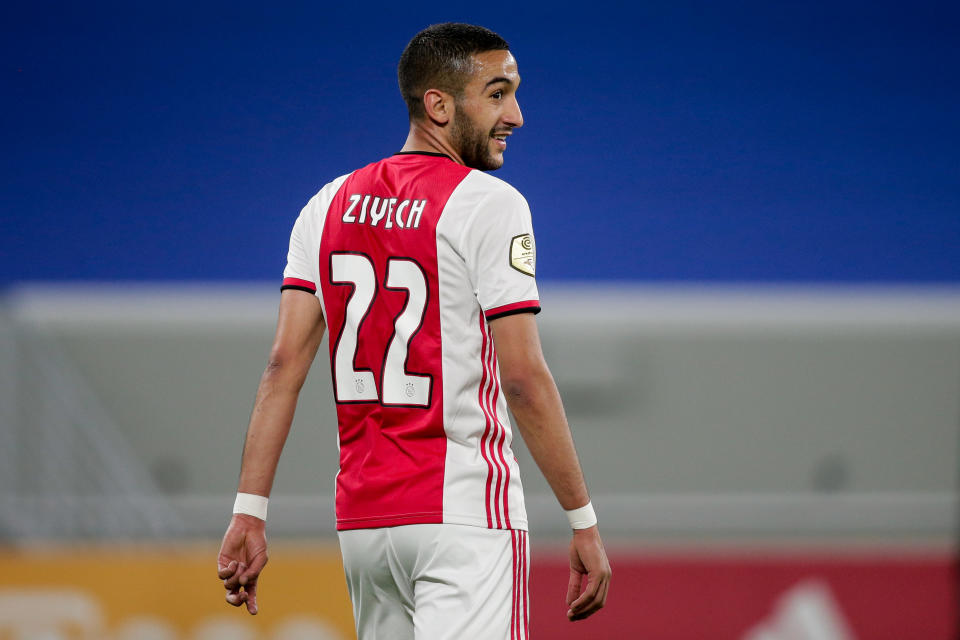 DOHA, QATAR - JANUARY 11: Hakim Ziyech of Ajax during the Club Friendly   match between Ajax v Club Brugge at the  Al Janoub Stadium on January 11, 2020 in Doha Qatar (Photo by Erwin Spek/Soccrates/Getty Images)