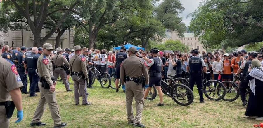 People gather on the University of Texas at Austin's campus to protest in support of Gaza. April 24, 2024 (KXAN Photo/Ryan Chandler)