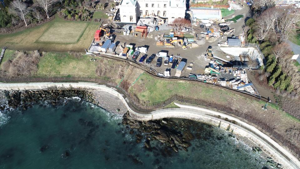 The section of Newport's Cliff Walk – between Clarendon Court and Miramar – that is now closed to the public due to a sinkhole.