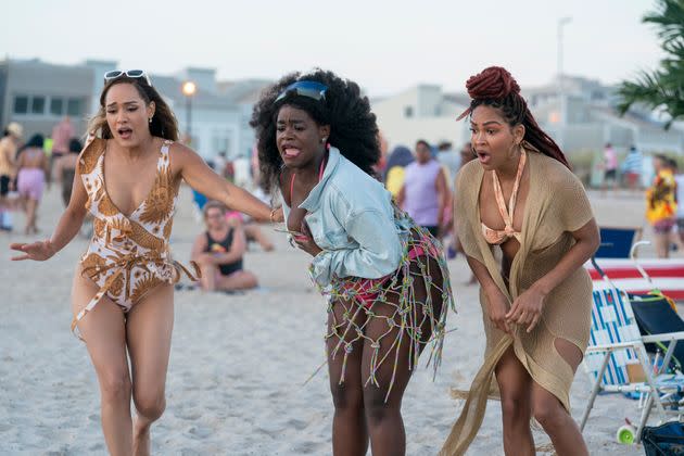 Grace Byers (left), Shonique Shandia (center) and Meagan Good (right) as Quinn, Angie, and Camille in 