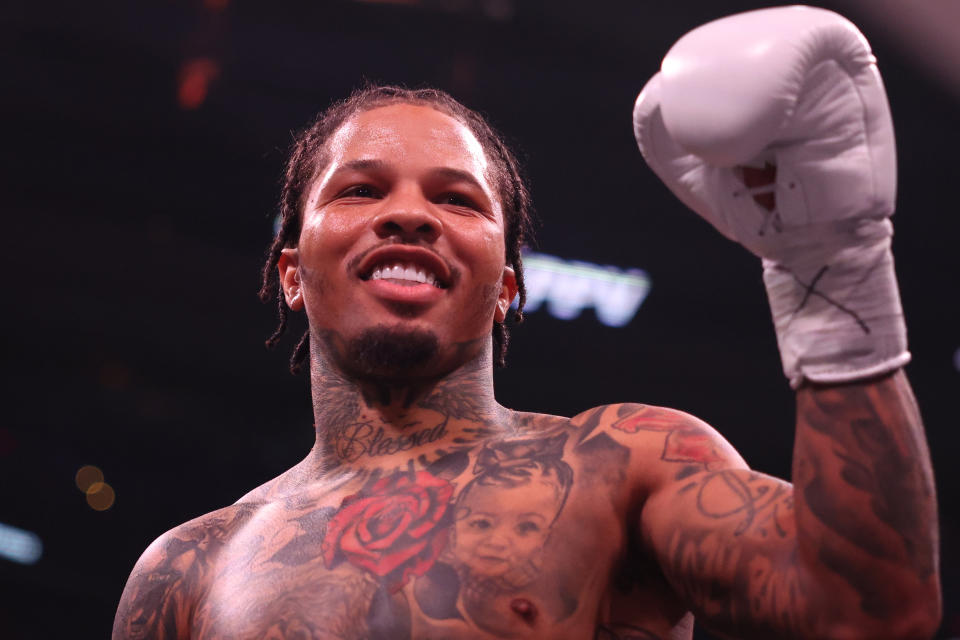 WASHINGTON, DC - JANUARY 07: Gervonta Davis looks on before fighting Hector Luis Garcia in their WBA World Lightweight Championship bout at Capital One Arena on January 7, 2023 in Washington, DC. (Photo by Patrick Smith/Getty Images)