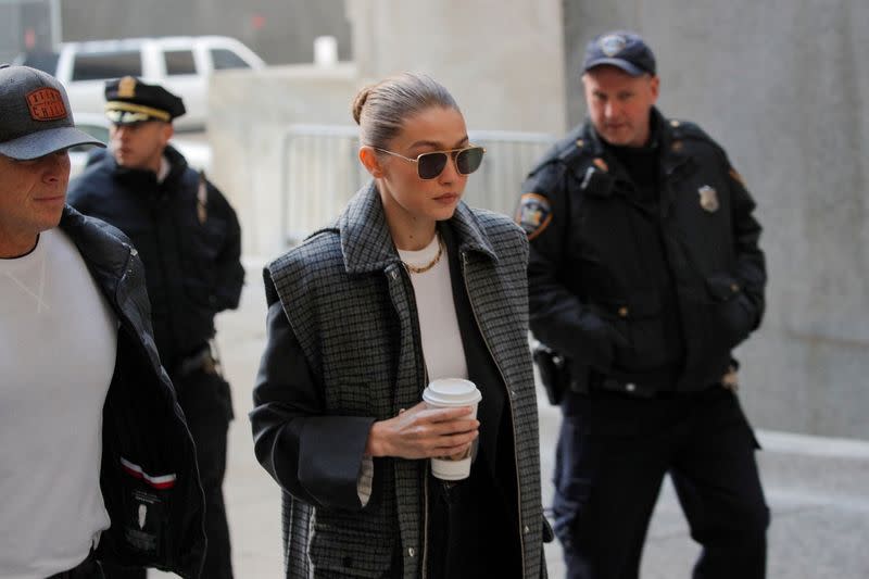 Model Gigi Hadid arrives for jury duty at the New York Criminal Court in the Manhattan borough of New York