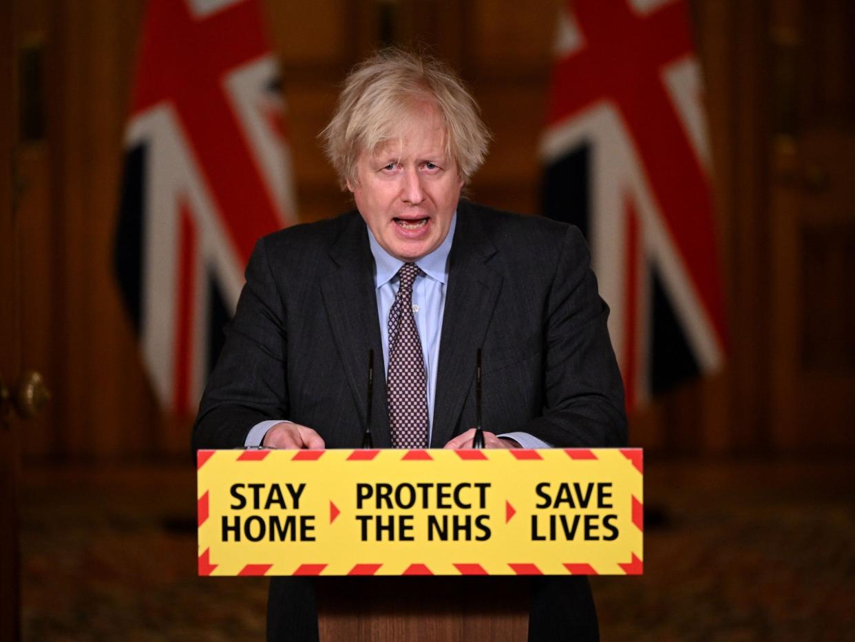 <p>Boris Johnson talking about the lockdown ‘roadmap’</p> (Leon Neal/PA)