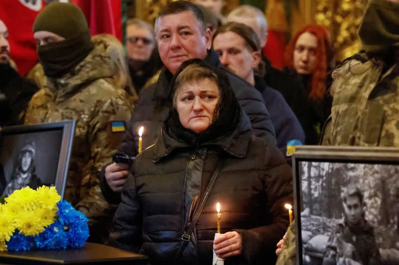 Memorial ceremony for members of Ukrainian Brotherhood volunteer's battalion, killed earlier during a raid on Russian territory, in Kyiv