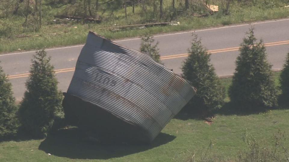 Chopper 9 Skyzoom caught the tornado damage that hit the Mt. Ulla area in Rowan County.