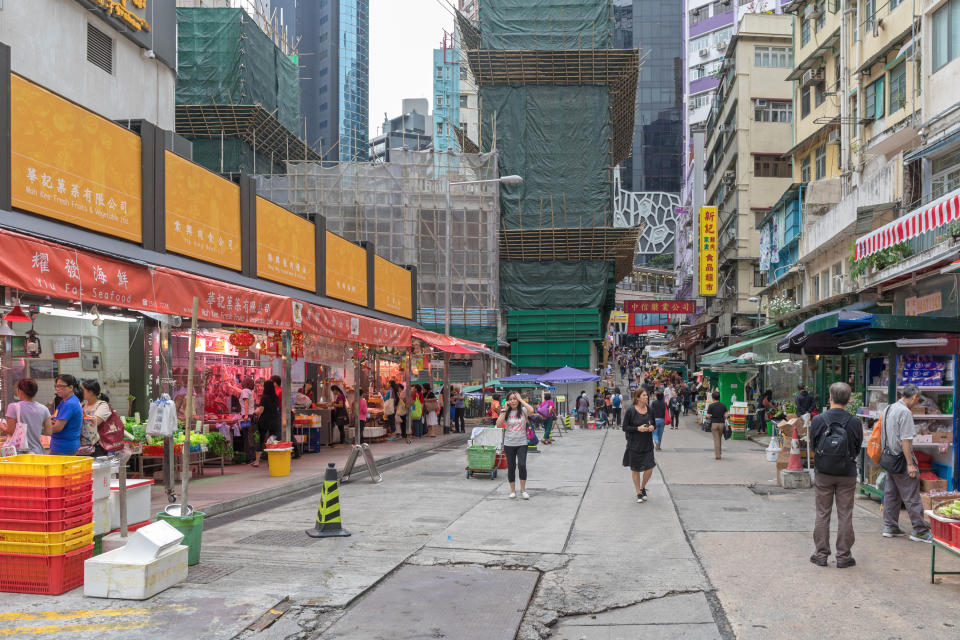 Central, Hong Kong - April 22, 2017: Small Shops at Gage Street in Soho, Central Hong Kong.