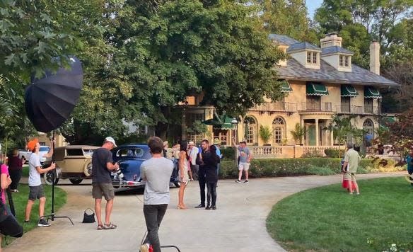 Filming "Mayberry Man" outside of the "Old Governor's Mansion" in Indianapolis, which served as the stars' house in the movie