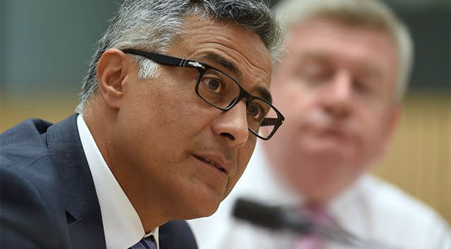 Ahmed Fahour speaks during a Senate Estimates hearing at Parliament House in Canberra in February 2016. Photo: AAP