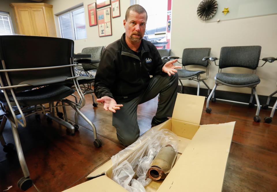 Tim Fess, of Rick's Automotive, talks about the precious metals housed inside of catalytic converters which experts say is driving the increase in thefts.