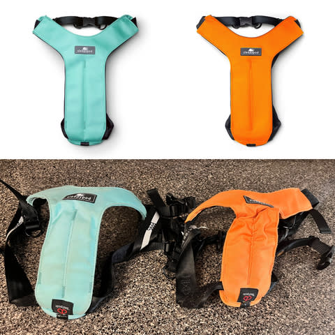 Above: New car seat belts from Sleepypod. Below: Car seat belts returned to Sleepypod after being used by a pet in a car accident (Photo: Sleepypod)